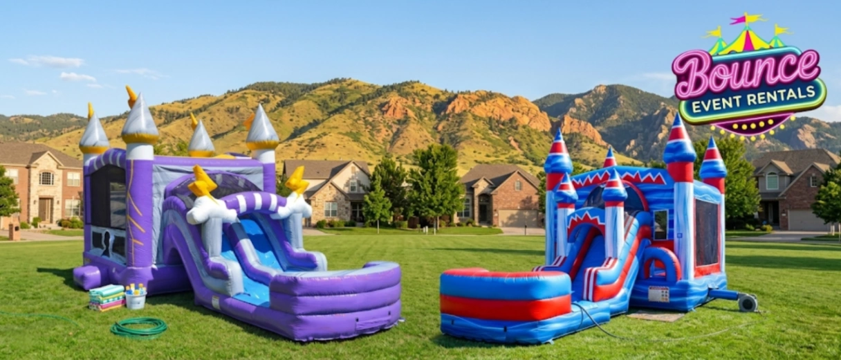 Water slide rental in a Dakota Ridge backyard near the hogback.