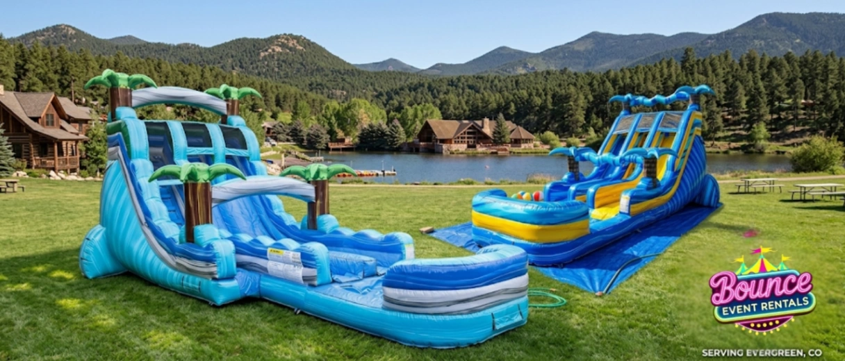 Bounce house rental near Evergreen Lake in Evergreen, Colorado.
